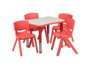 Flash Furniture 21.875 W x 26.625 L Adjustable Rectangular Red Plastic Activity Table Set with 4 School Stack Chairs [YU YCY 098 0034 RECT TBL RED GG]
