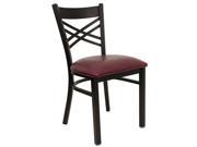 HERCULES Series Black X Back Metal Restaurant Chair Burgundy Vinyl Seat