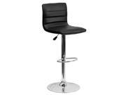 Contemporary Black Vinyl Adjustable Height Barstool with Chrome Base