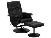 Massaging Black Leather Recliner and Ottoman with Leather Wrapped Base by Flash Furniture