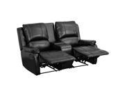 Flash Furniture Black Leather Pillowtop 2 Seat Home Theater Recliner With Storage Console [BT 70295 2 BK GG]