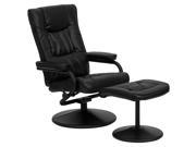 Contemporary Black Leather Recliner and Ottoman with Leather Wrapped Base By Flash Furniture
