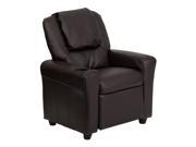 Contemporary Brown Vinyl Kids Recliner with Cup Holder and Headrest [DG ULT KID BRN GG]