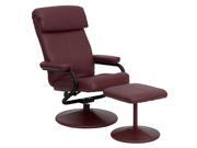 Contemporary Burgundy Leather Recliner and Ottoman with Leather Wrapped Base By Flash Furniture