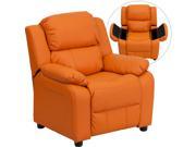 Deluxe Heavily Padded Contemporary Orange Vinyl Kids Recliner with Storage Arms [BT 7985 KID ORANGE GG]