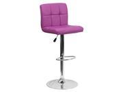 Contemporary Purple Quilted Vinyl Adjustable Height Barstool with Chrome Base