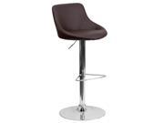 Contemporary Brown Vinyl Bucket Seat Adjustable Height Barstool with Chrome Base