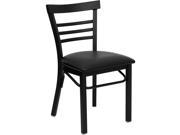 HERCULES Series Black Ladder Back Metal Restaurant Chair Black Vinyl Seat