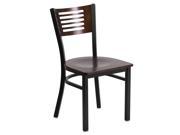 HERCULES Series Black Decorative Slat Back Metal Restaurant Chair Walnut Wood Back Seat
