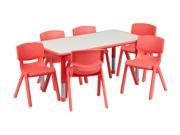 Flash Furniture 23.625 W x 47.25 L Adjustable Rectangular Red Plastic Activity Table Set with 6 School Stack Chairs [YU YCY 060 0036 RECT TBL RED GG]