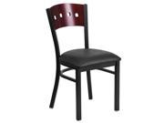HERCULES Series Black Decorative 4 Square Back Metal Restaurant Chair Mahogany Wood Back Black Vinyl Seat
