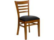 HERCULES Series Cherry Finished Ladder Back Wooden Restaurant Chair Black Vinyl Seat