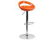 Contemporary Orange Plastic Adjustable Height Barstool with Chrome Base