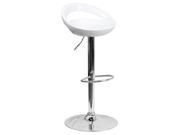 Contemporary White Plastic Adjustable Height Barstool with Chrome Base