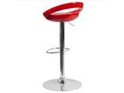 Contemporary Red Plastic Adjustable Height Barstool with Chrome Base