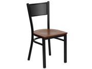 HERCULES Series Black Grid Back Metal Restaurant Chair Cherry Wood Seat