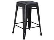 24 High Backless Distressed Black Metal Indoor Outdoor Counter Height Stool