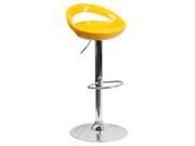 Contemporary Yellow Plastic Adjustable Height Barstool with Chrome Base