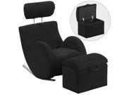 HERCULES Series Black Fabric Rocking Chair with Storage Ottoman