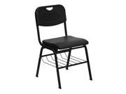HERCULES Series 880 lb. Capacity Black Plastic Chair with Black Frame and Book Basket