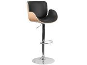 Beech Bentwood Adjustable Height Barstool with Curved Black Vinyl Seat