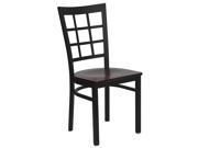HERCULES Series Black Window Back Metal Restaurant Chair Mahogany Wood Seat