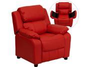 Deluxe Heavily Padded Contemporary Red Vinyl Kids Recliner with Storage Arms [BT 7985 KID RED GG]