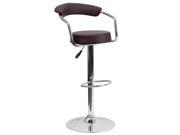 Contemporary Brown Vinyl Adjustable Height Barstool with Arms and Chrome Base