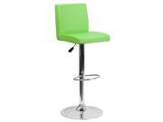Contemporary Green Vinyl Adjustable Height Barstool with Chrome Base