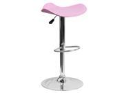 Contemporary Pink Vinyl Adjustable Height Barstool with Chrome Base
