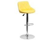 Contemporary Yellow Vinyl Bucket Seat Adjustable Height Barstool with Chrome Base