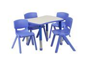 Flash Furniture 21.875 W x 26.625 L Adjustable Rectangular Blue Plastic Activity Table Set with 4 School Stack Chairs [YU YCY 098 0034 RECT TBL BLUE GG]