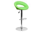 Contemporary Green Vinyl Rounded Back Adjustable Height Barstool with Chrome Base