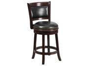 24 High Cappuccino Wood Counter Height Stool with Black Leather Swivel Seat