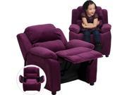 Deluxe Heavily Padded Contemporary Purple Microfiber Kids Recliner with Storage Arms [BT 7985 KID MIC PUR GG]
