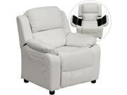 Deluxe Heavily Padded Contemporary White Vinyl Kids Recliner with Storage Arms [BT 7985 KID WHITE GG]