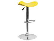 Contemporary Yellow Vinyl Adjustable Height Barstool with Chrome Base