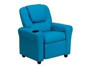 Contemporary Turquoise Vinyl Kids Recliner with Cup Holder and Headrest [DG ULT KID TURQ GG]