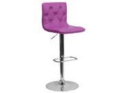 Contemporary Tufted Purple Vinyl Adjustable Height Barstool with Chrome Base