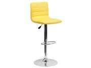 Contemporary Yellow Vinyl Adjustable Height Barstool with Chrome Base