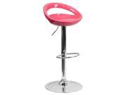 Contemporary Pink Plastic Adjustable Height Barstool with Chrome Base