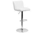 Contemporary White Vinyl Adjustable Height Barstool with Chrome Base