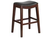 30 High Backless Cappuccino Wood Barstool with Black Leather Seat