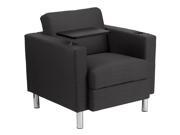 Charcoal Gray Fabric Guest Chair with Tablet Arm Tall Chrome Legs and Cup Holder