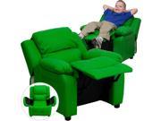 Deluxe Heavily Padded Contemporary Green Vinyl Kids Recliner with Storage Arms [BT 7985 KID GRN GG]