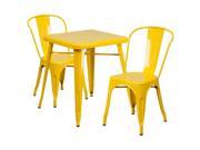 23.75 Square Yellow Metal Indoor Outdoor Table Set with 2 Stack Chairs