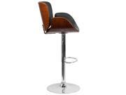 Walnut Bentwood Adjustable Height Barstool with Curved Black Vinyl Seat