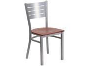 HERCULES Series Silver Slat Back Metal Restaurant Chair Cherry Wood Seat