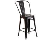 24 High Black Antique Gold Metal Indoor Outdoor Counter Height Stool with Back