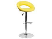 Contemporary Yellow Vinyl Rounded Back Adjustable Height Barstool with Chrome Base